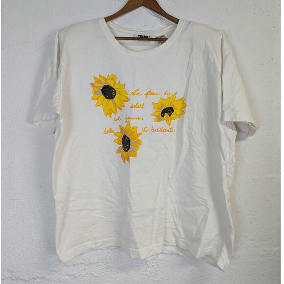 Vtg Gitano Sunflower T Shirt Womens Large Oversized Yellow Floral Bold Bright - Picture 1 of 8
